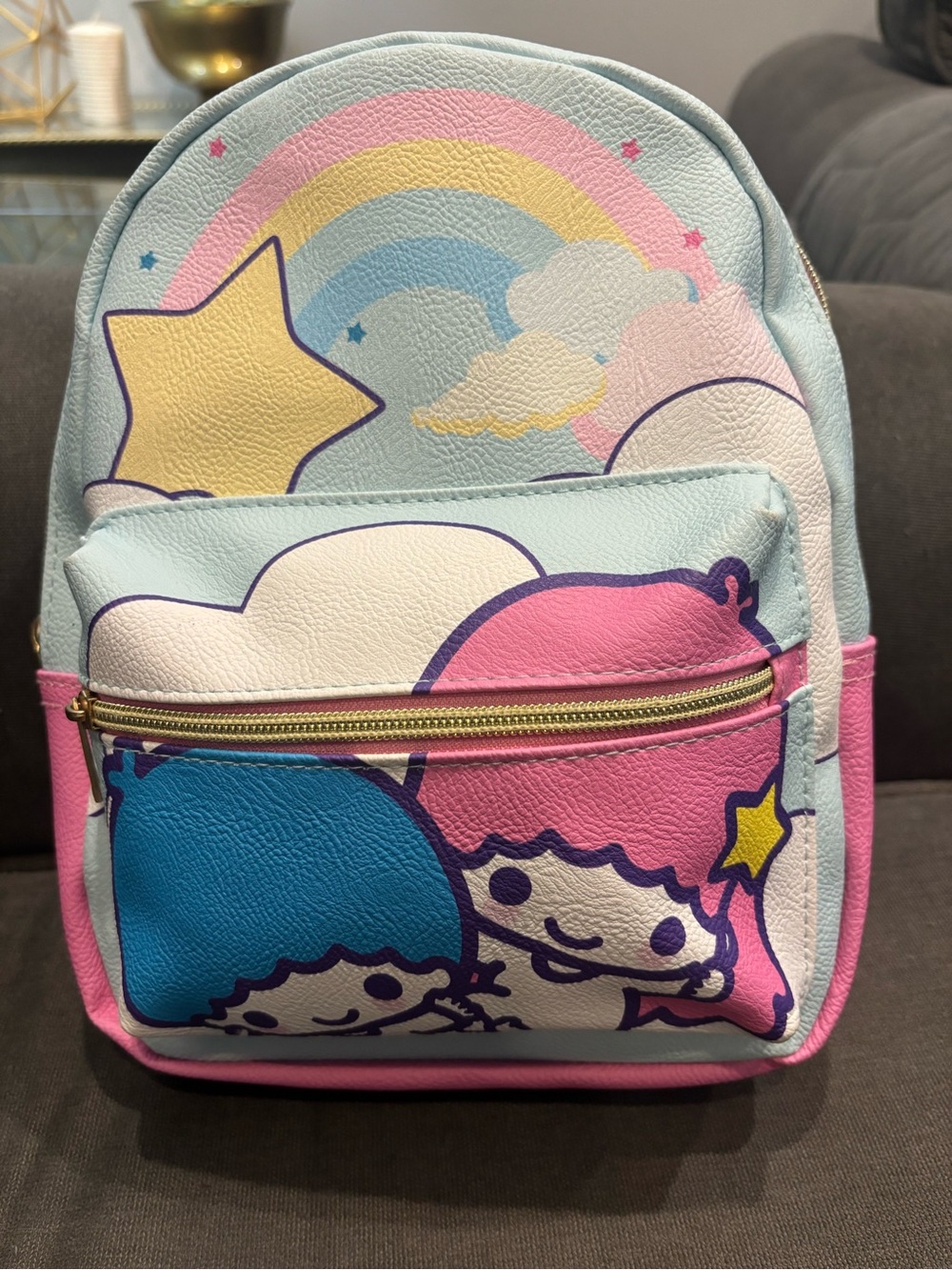Kids Pastel Rainbow Backpack with Star Characters - Pink & Blue